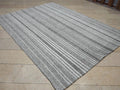 White Stripe Gray Turkish Kilim Rug: 6x8.4 Feet, Natural Cotton And Goat Hair Rugs.