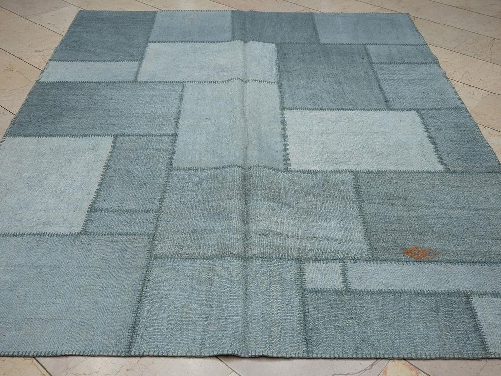 Turkish Vintage Hemp Kilim Patchwork Rug: 6,3x7.8 Feet,Home Living Accent Handmade Rugs.