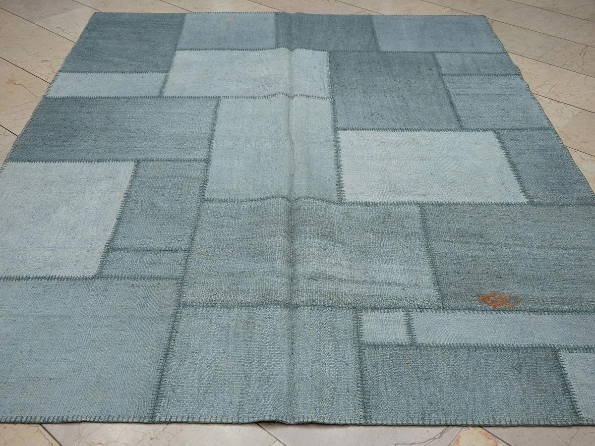 Turkish Vintage Hemp Kilim Patchwork Rug: 6,3x7.8 Feet,Home Living Accent Handmade Rugs.
