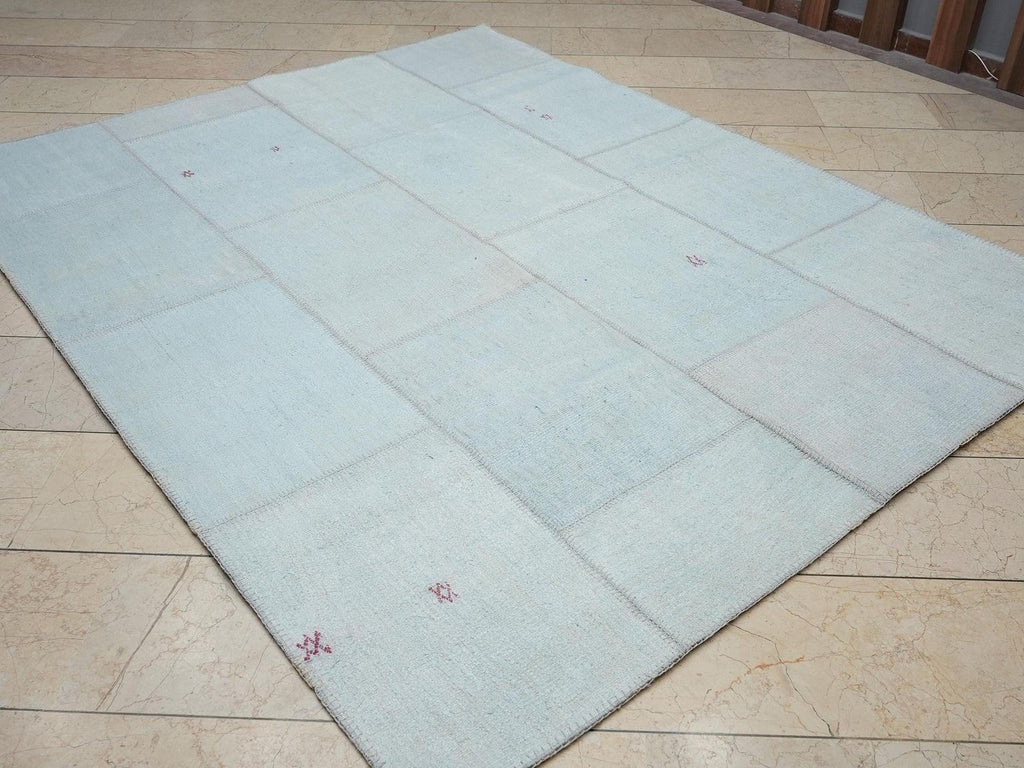 Organic Hemp Kilim Patchwork Rug: 6.5x8.2 Feet,Home Living Accent,Turkish Handmade Rugs.