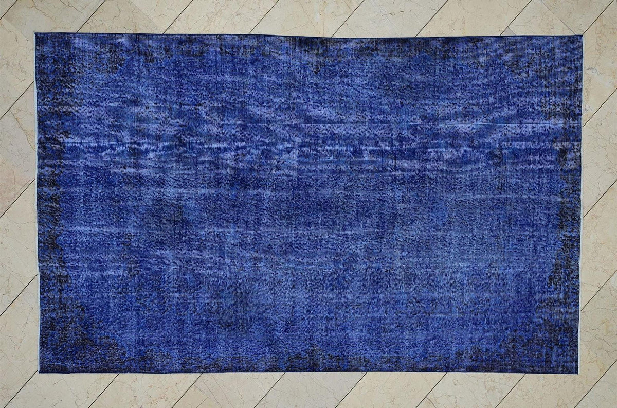 Vintage Overdyed Blue Turkish Oushak Rug: 5.3x8.8 Feet,Home Living Floor Decor Rugs.