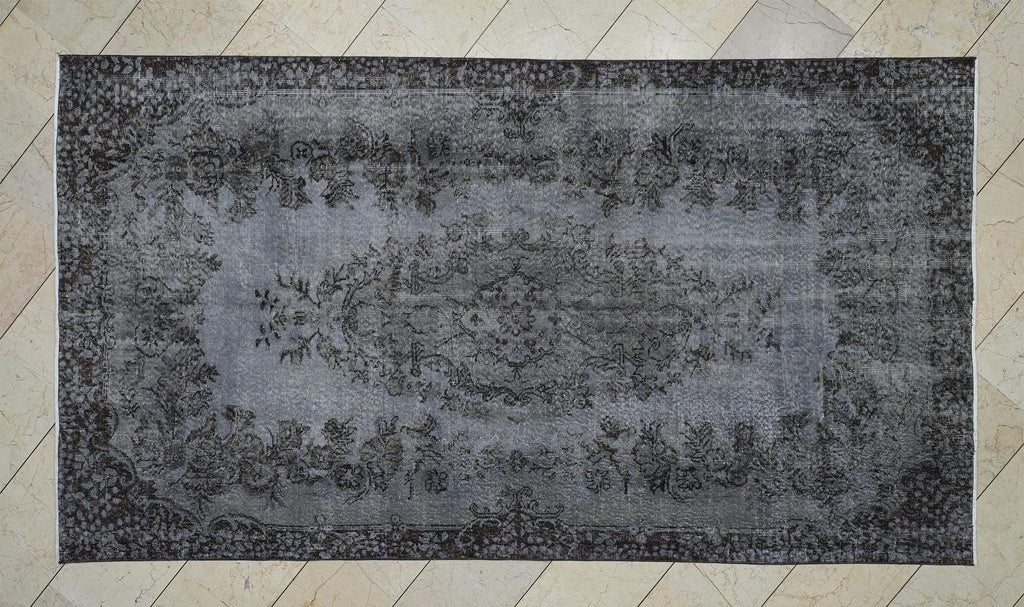 Overdyed Gray Vintage Turkish Oushak Rug: 5.2x9.6 Feet,Wool - Cotton Area Carpet.