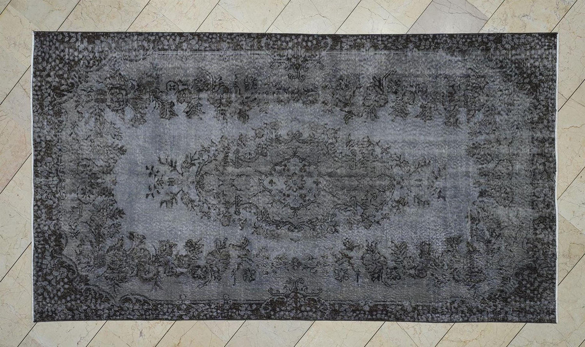 Overdyed Gray Vintage Turkish Oushak Rug: 5.2x9.6 Feet,Wool - Cotton Area Carpet.