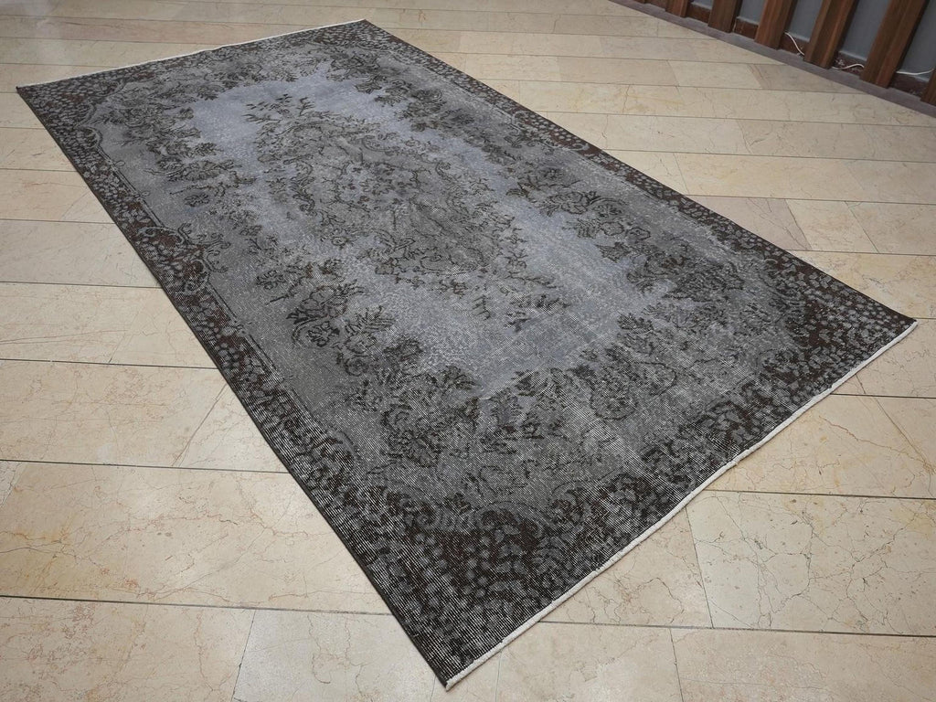 Overdyed Gray Vintage Turkish Oushak Rug: 5.2x9.6 Feet,Wool - Cotton Area Carpet.