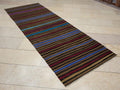 Saffron Striped Flat-weave Turkish Wool Kilim Rug: 3.1x8.7 Feet,Mid Century Modern Rugs