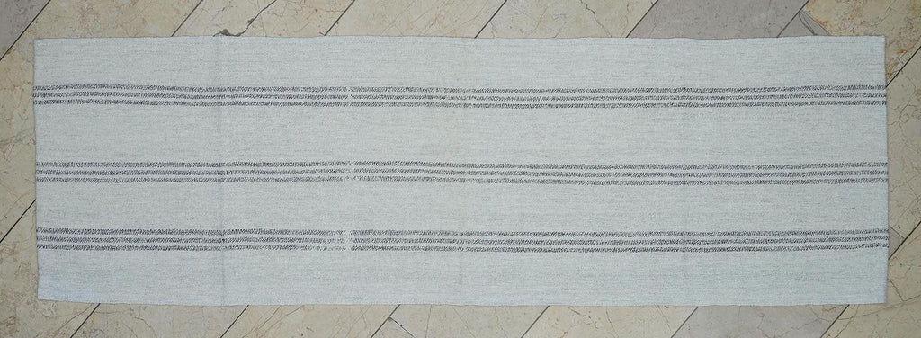 Narrow Turkish Kilim Rug Runner: 2.3x7.4 Feet,Grayish White And Brown Striped Area Rugs.