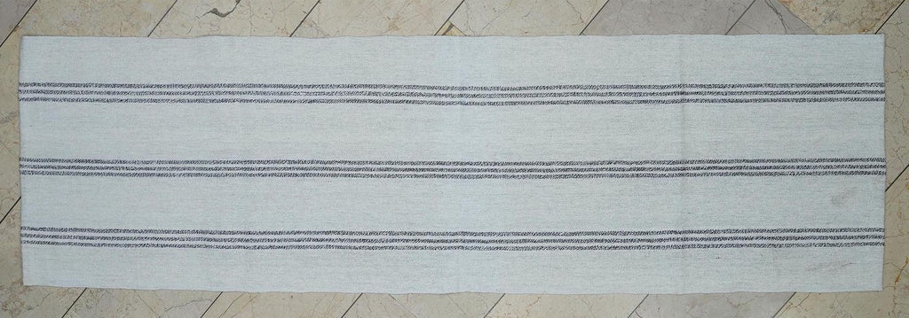 Turkish Rug Runner,Ivory And Brown Stripe Scandinavian Style Kilim,2.4x7.9 Feet.