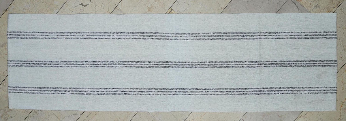 Turkish Rug Runner,Ivory And Brown Stripe Scandinavian Style Kilim,2.4x7.9 Feet.
