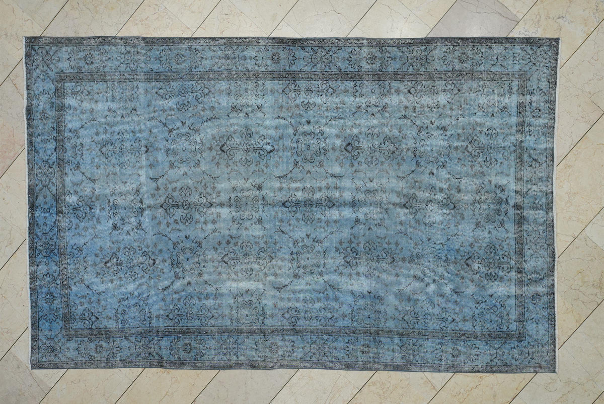 Overdye Light Blue Vintage Turkish Wool Oushak Rug: 5.5x8.9 Feet,Bohemian Style Decor Rugs.