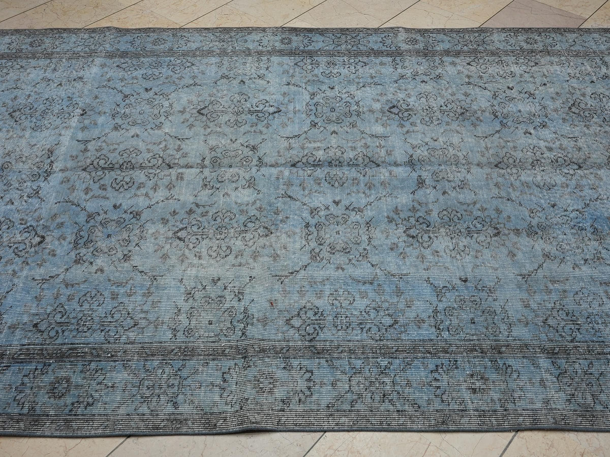 Overdye Light Blue Vintage Turkish Wool Oushak Rug: 5.5x8.9 Feet,Bohemian Style Decor Rugs.