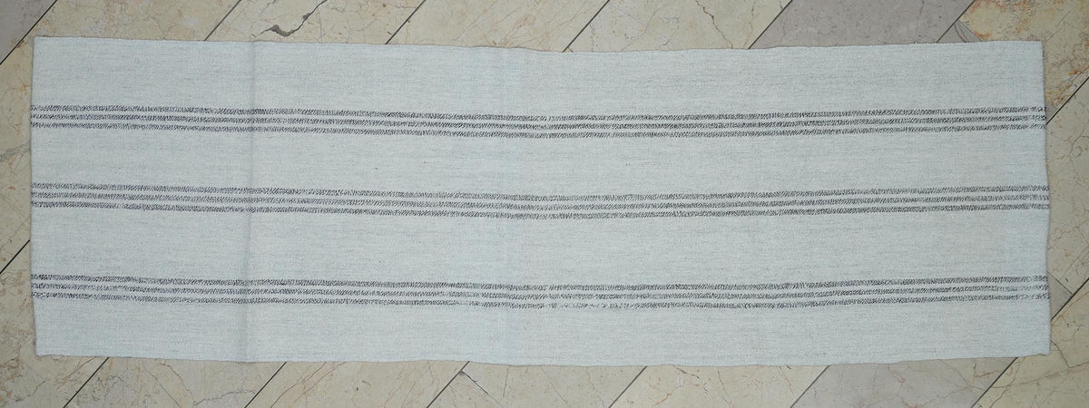 Narrow Turkish Flat-weave Rug Runner: 2.3x7.5 Ft,ivory And Gray Stripe Cotton Rugs.