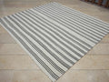 7x8 Square Size: Black Stripe White Flat-weave Turkish Kilim Rug,Scandinavian Home Style Rugs.