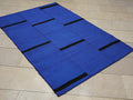 4x6 Overdye Blue Wool Turkish Kilim Rug: Mid Century Modern Rug.