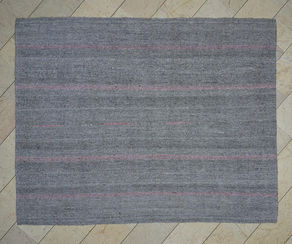 Pink Stripe Gray Vintage Turkish Kilim Rug: 6.7x8.3 Feet,Cotton And Goat Hair Rugs.