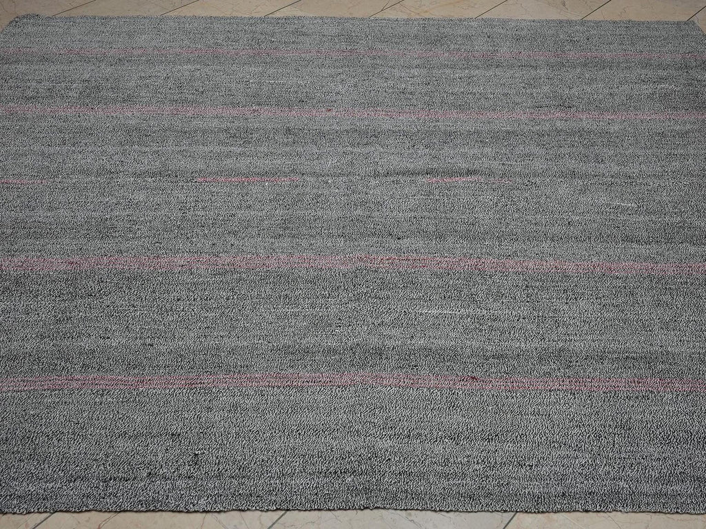 Pink Stripe Gray Vintage Turkish Kilim Rug: 6.7x8.3 Feet,Cotton And Goat Hair Rugs.
