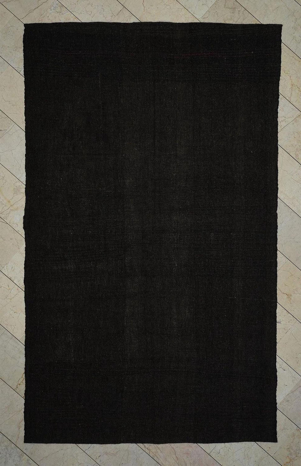 Natural Plain Dark Brown Turkish Kilim Rug: 6.4x10.5 Feet,Nomadic Goat Hair Rugs.