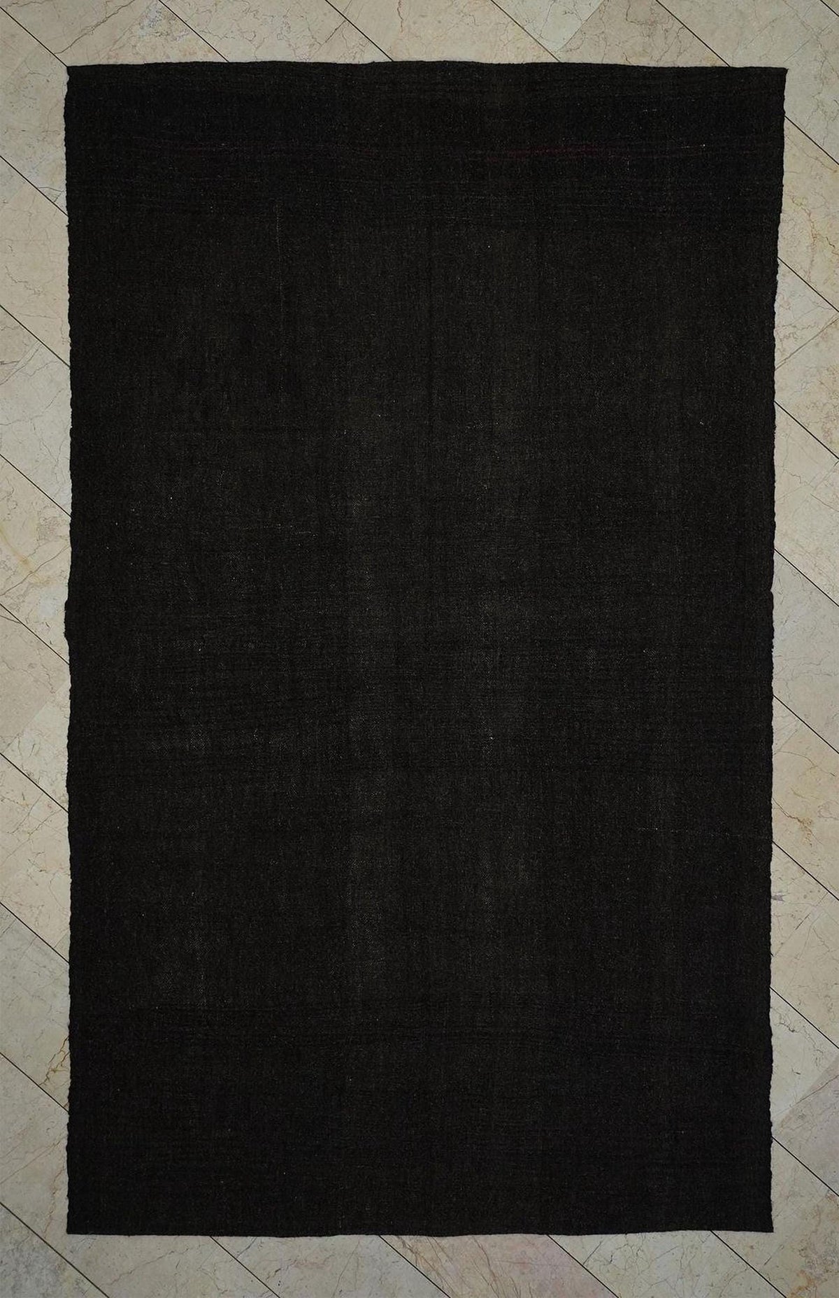 Natural Plain Dark Brown Turkish Kilim Rug: 6.4x10.5 Feet,Nomadic Goat Hair Rugs.