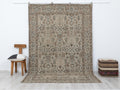 Large Vintage Turkish Wool Carpet Rug: 6.6x10.2 Feet,Neutral Handmade Home Living Rugs