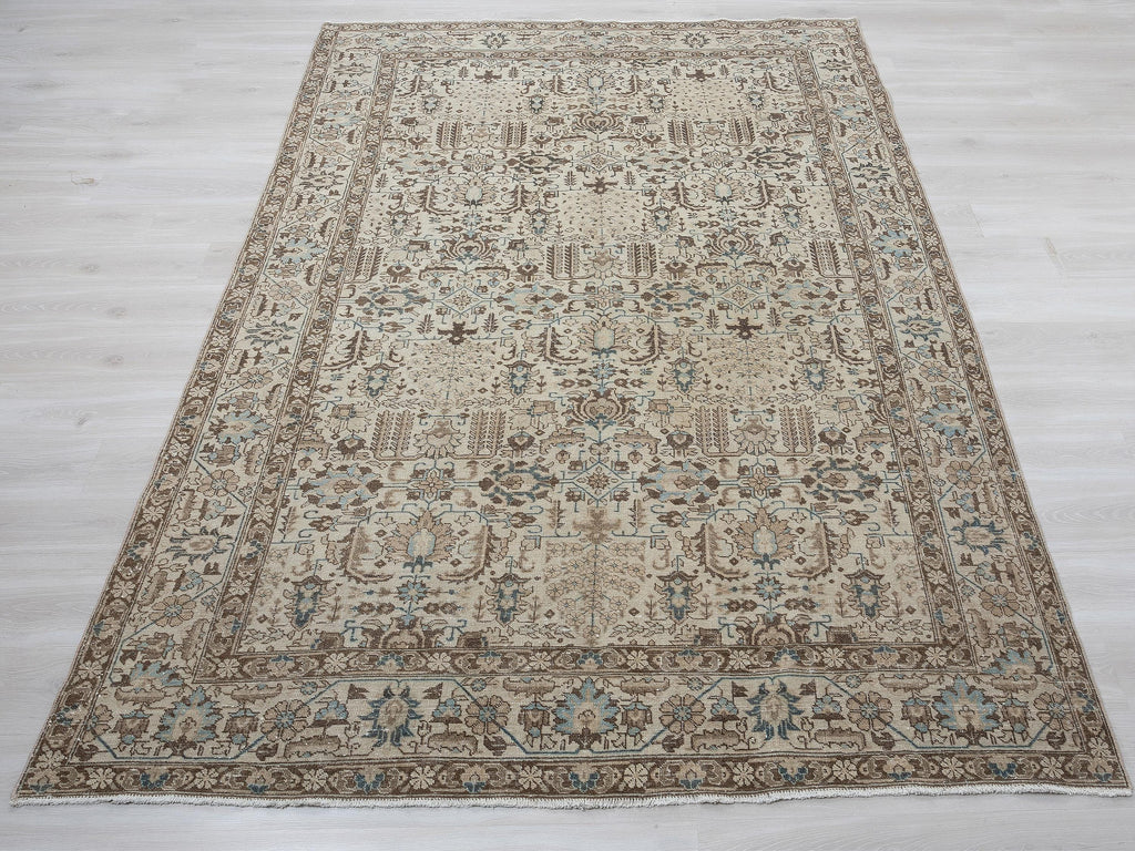 Large Vintage Turkish Wool Carpet Rug: 6.6x10.2 Feet,Neutral Handmade Home Living Rugs