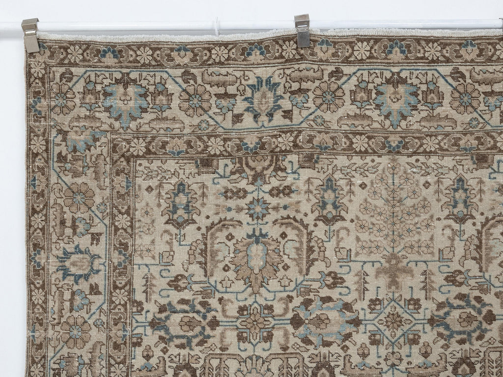 Large Vintage Turkish Wool Carpet Rug: 6.6x10.2 Feet,Neutral Handmade Home Living Rugs