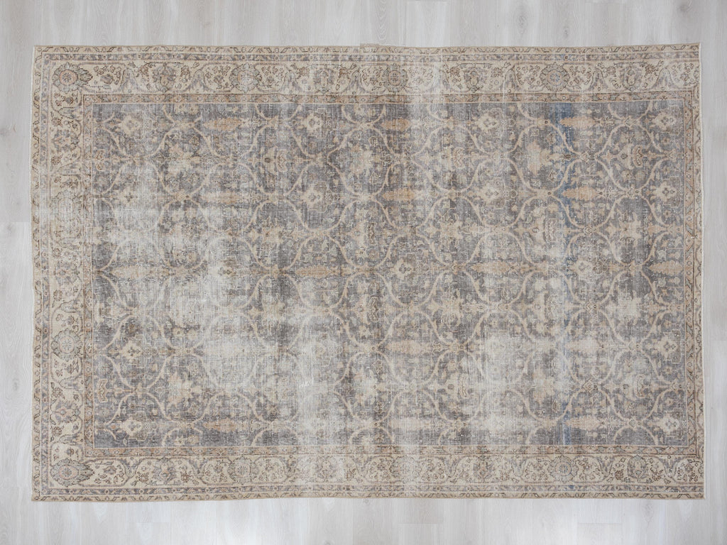 Beige Turkish Oushak Rug 7x9, Neutral Wool Area Rugs, Handmade Gray Anatolian Carpet