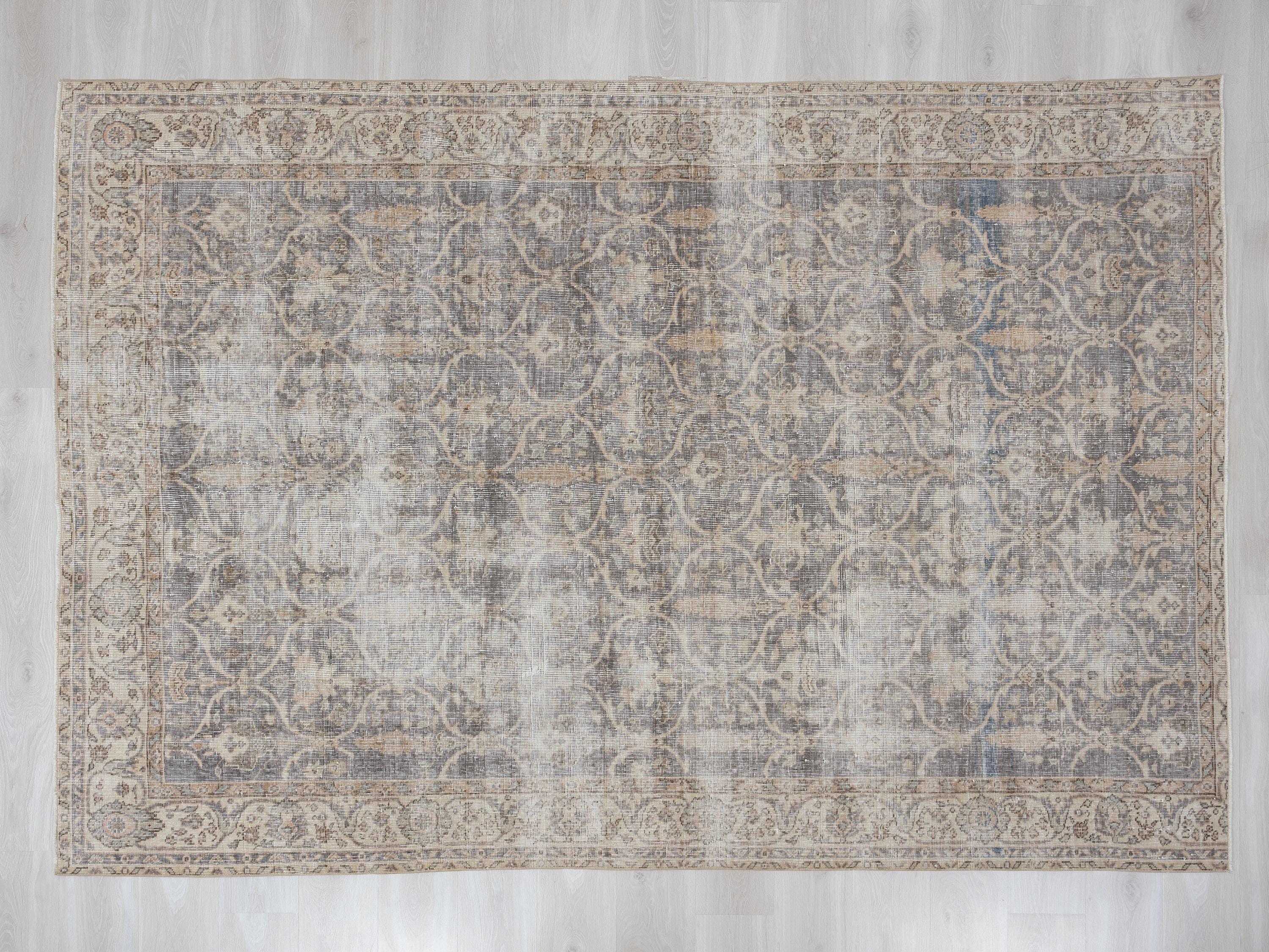 Beige Turkish Oushak Rug 7x9, Neutral Wool Area Rugs, Handmade Gray Anatolian Carpet