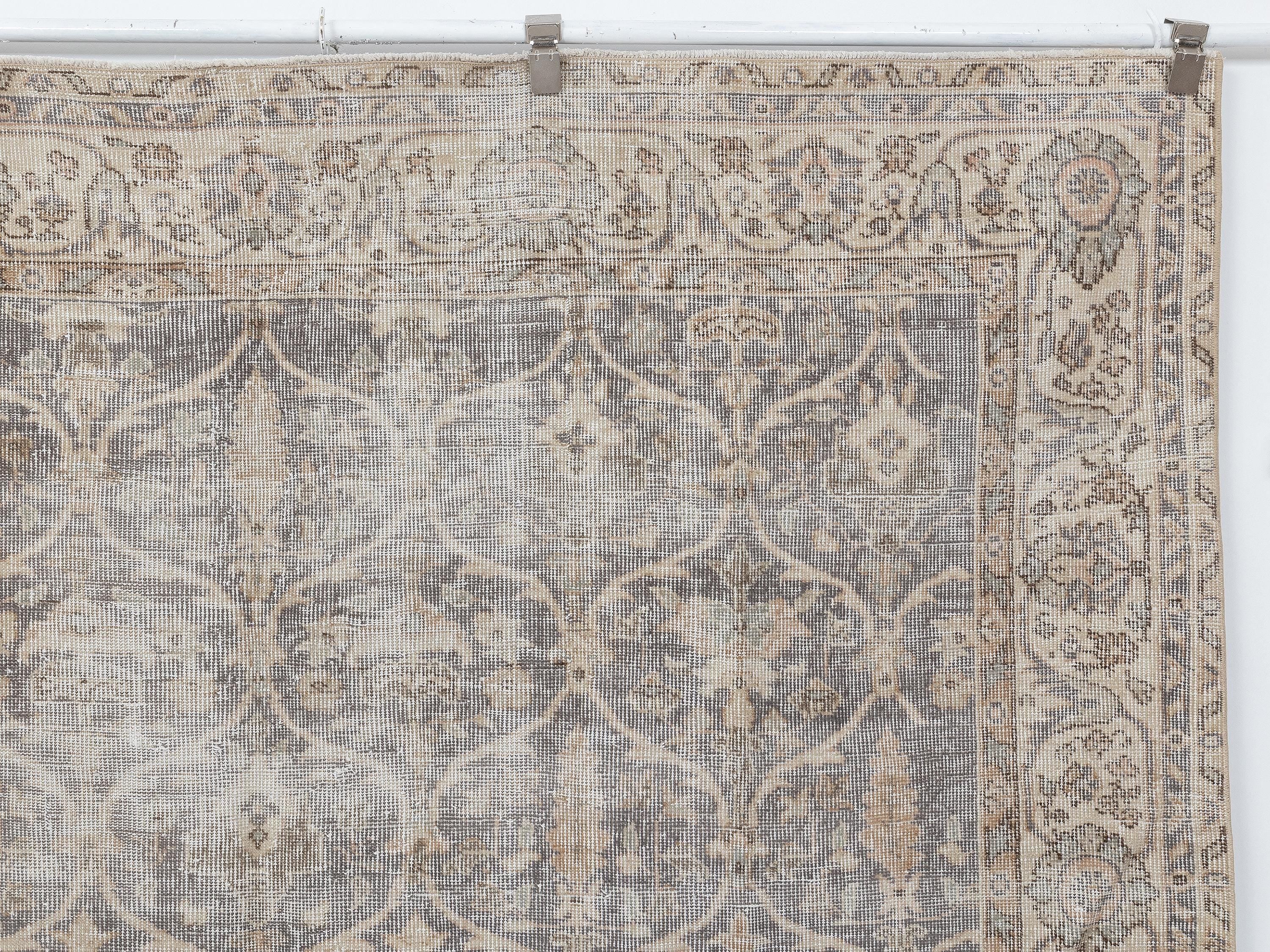 Beige Turkish Oushak Rug 7x9, Neutral Wool Area Rugs, Handmade Gray Anatolian Carpet