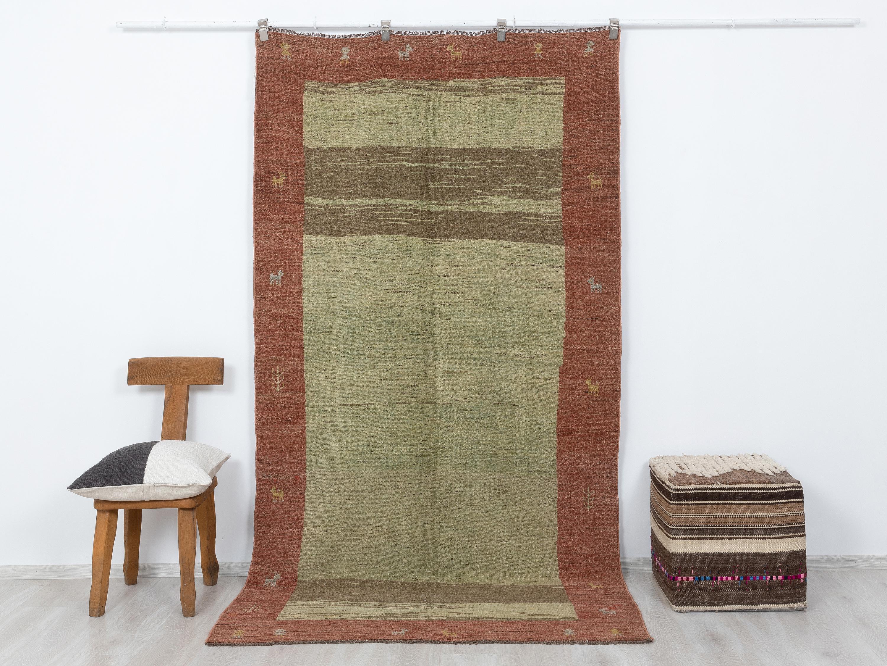 5x9 Minimalist Turkish Rug, Olive Green Wool Area,Handmade Anatolian Organic Modern Farmhouse Rugs