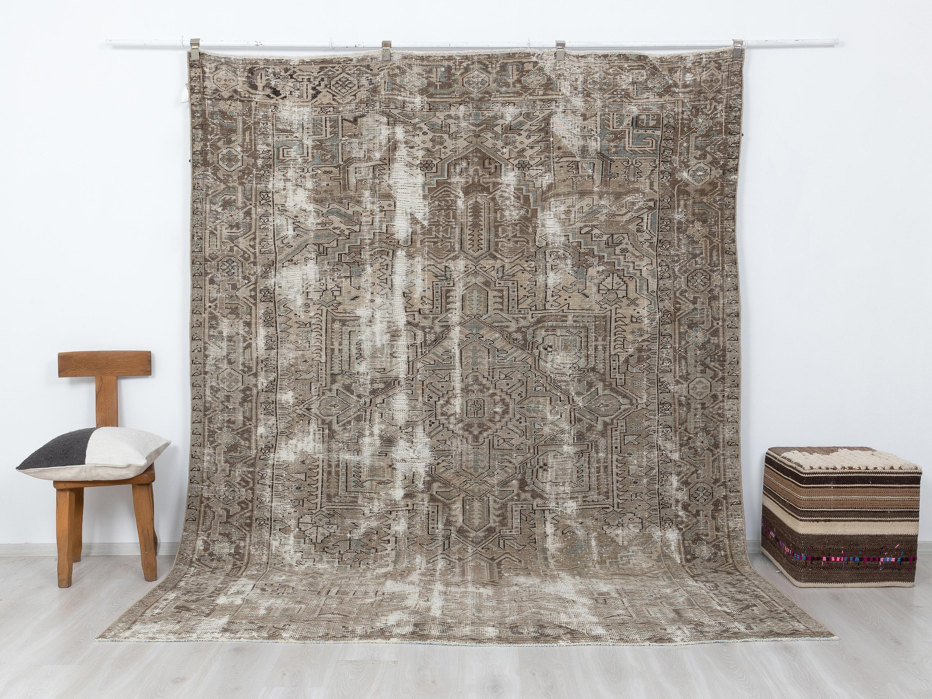 7x10 Heriz Rug, Taupe Turkish Rugs, Neutral Vintage Wool Handmade Anatolian Carpet, Rustic Farmhouse