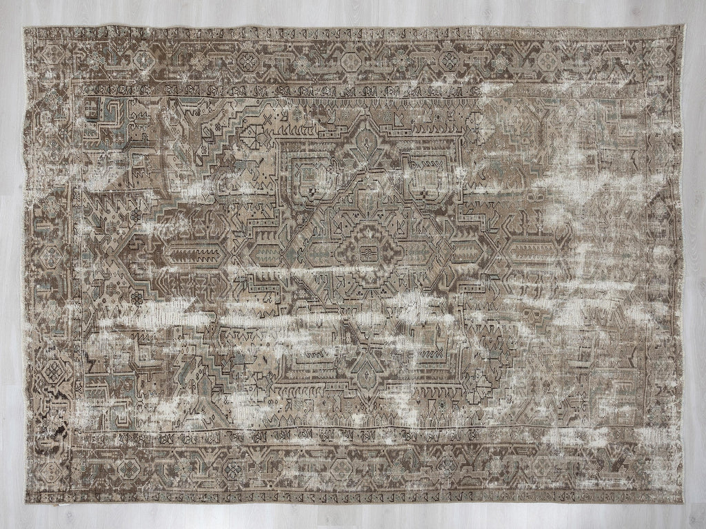 7x10 Heriz Rug, Taupe Turkish Rugs, Neutral Vintage Wool Handmade Anatolian Carpet, Rustic Farmhouse