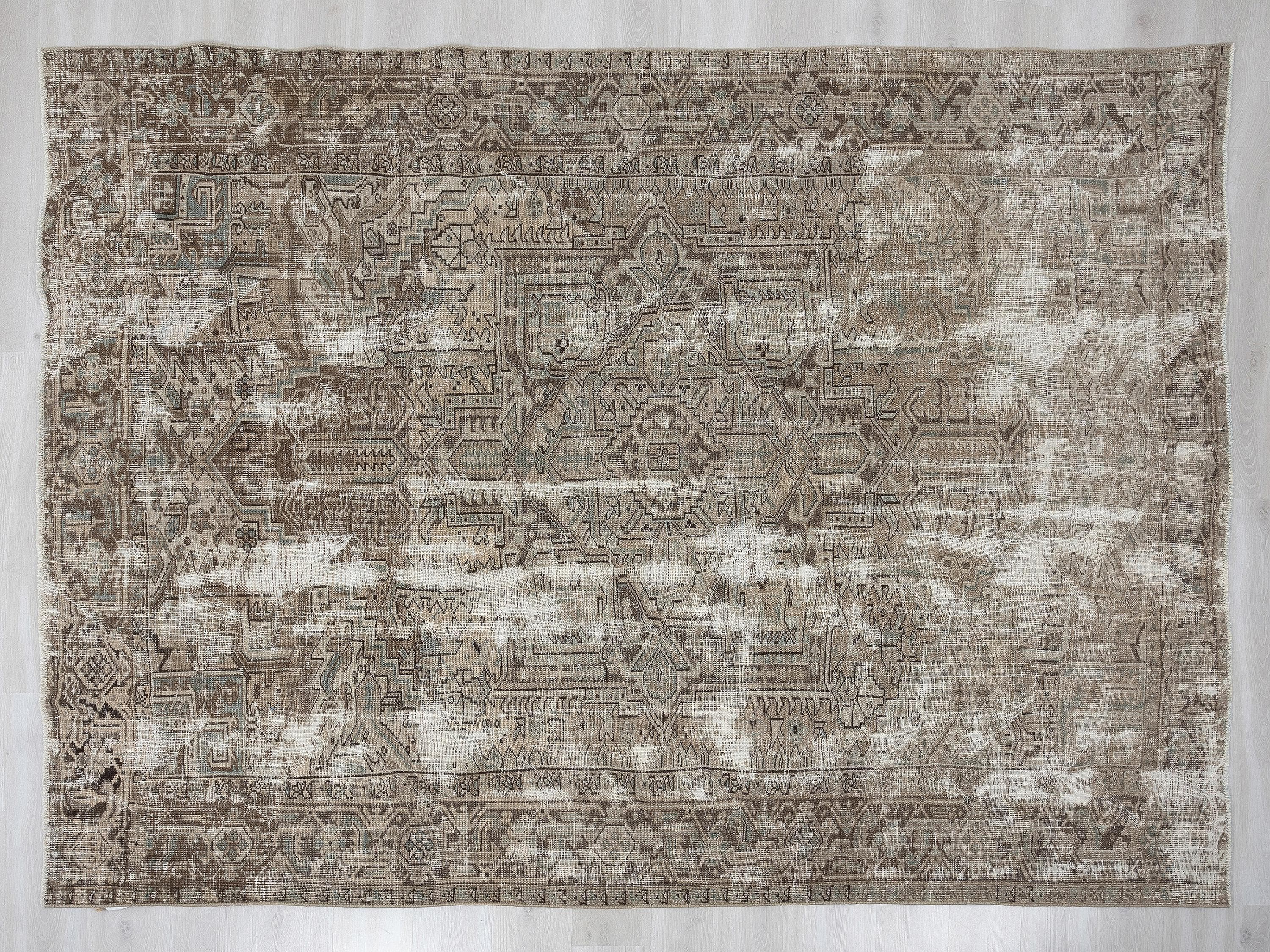 7x10 Heriz Rug, Taupe Turkish Rugs, Neutral Vintage Wool Handmade Anatolian Carpet, Rustic Farmhouse