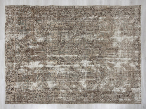 7x10 Heriz Rug, Taupe Turkish Rugs, Neutral Vintage Wool Handmade Anatolian Carpet, Rustic Farmhouse