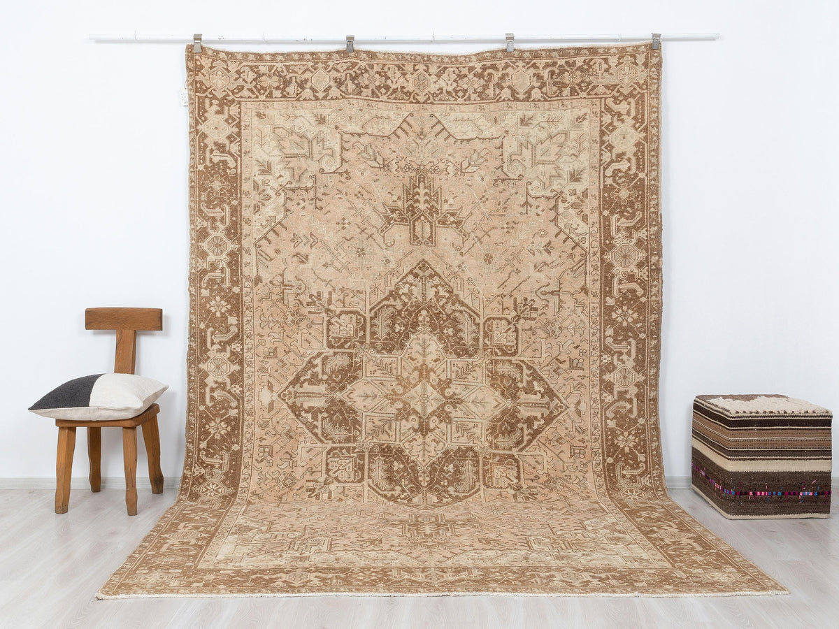8x11 Anatolian Rug, Beige Turkish Rugs, Neutral Vintage Wool Handmade Carpet,Luxury Farmhouse Decor.