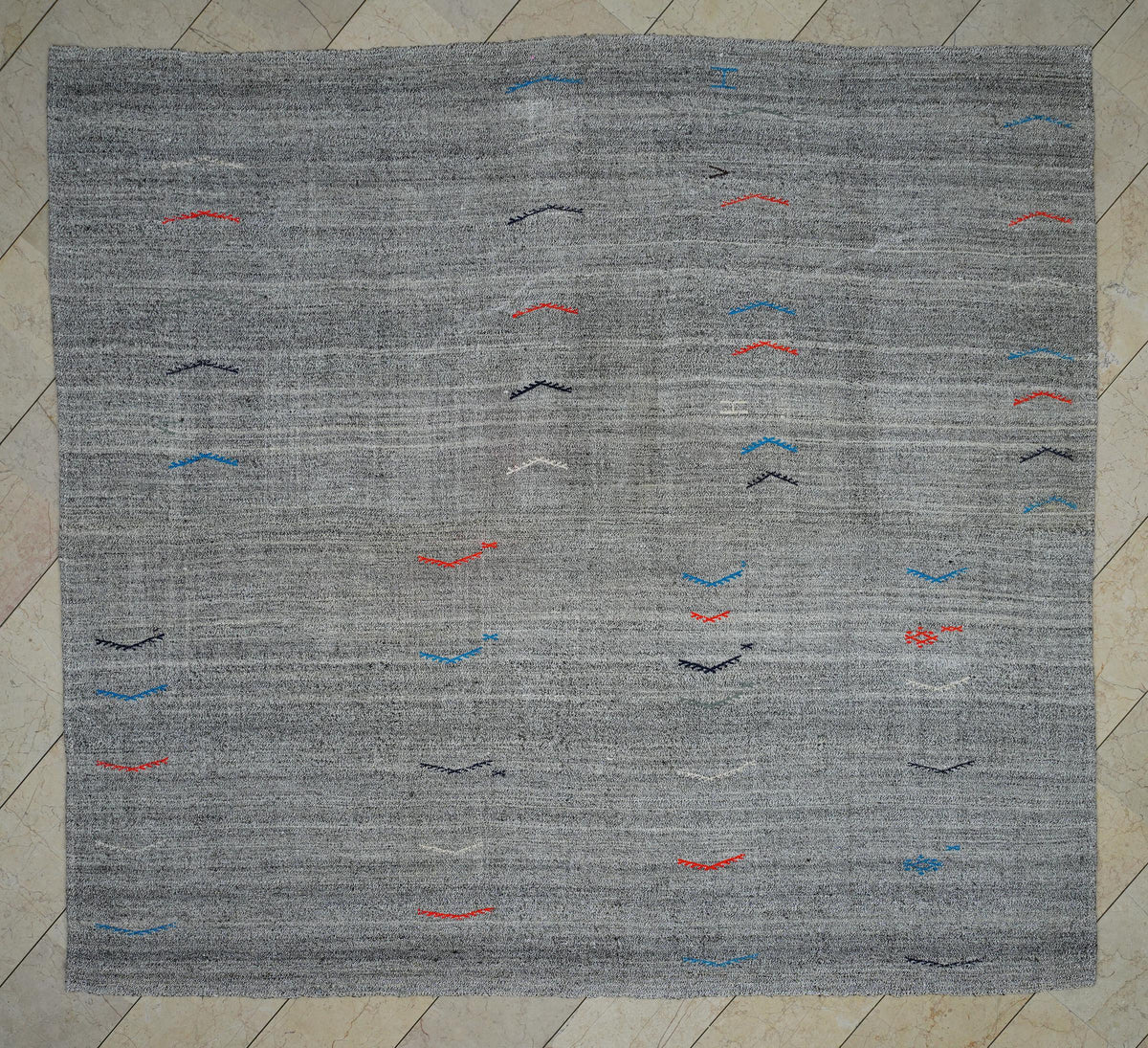 8x9 Square Size Natural Gray Flat-weave Turkish Kilim Rug: Vintage Style Home Living Rugs.