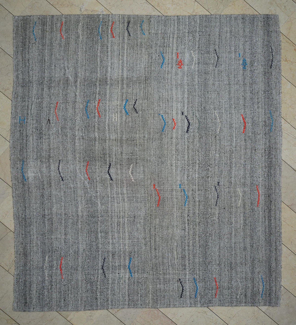 8x9 Square Size Natural Gray Flat-weave Turkish Kilim Rug: Vintage Style Home Living Rugs.