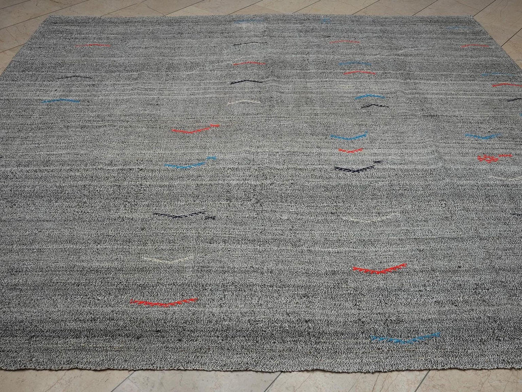 8x9 Square Size Natural Gray Flat-weave Turkish Kilim Rug: Vintage Style Home Living Rugs.