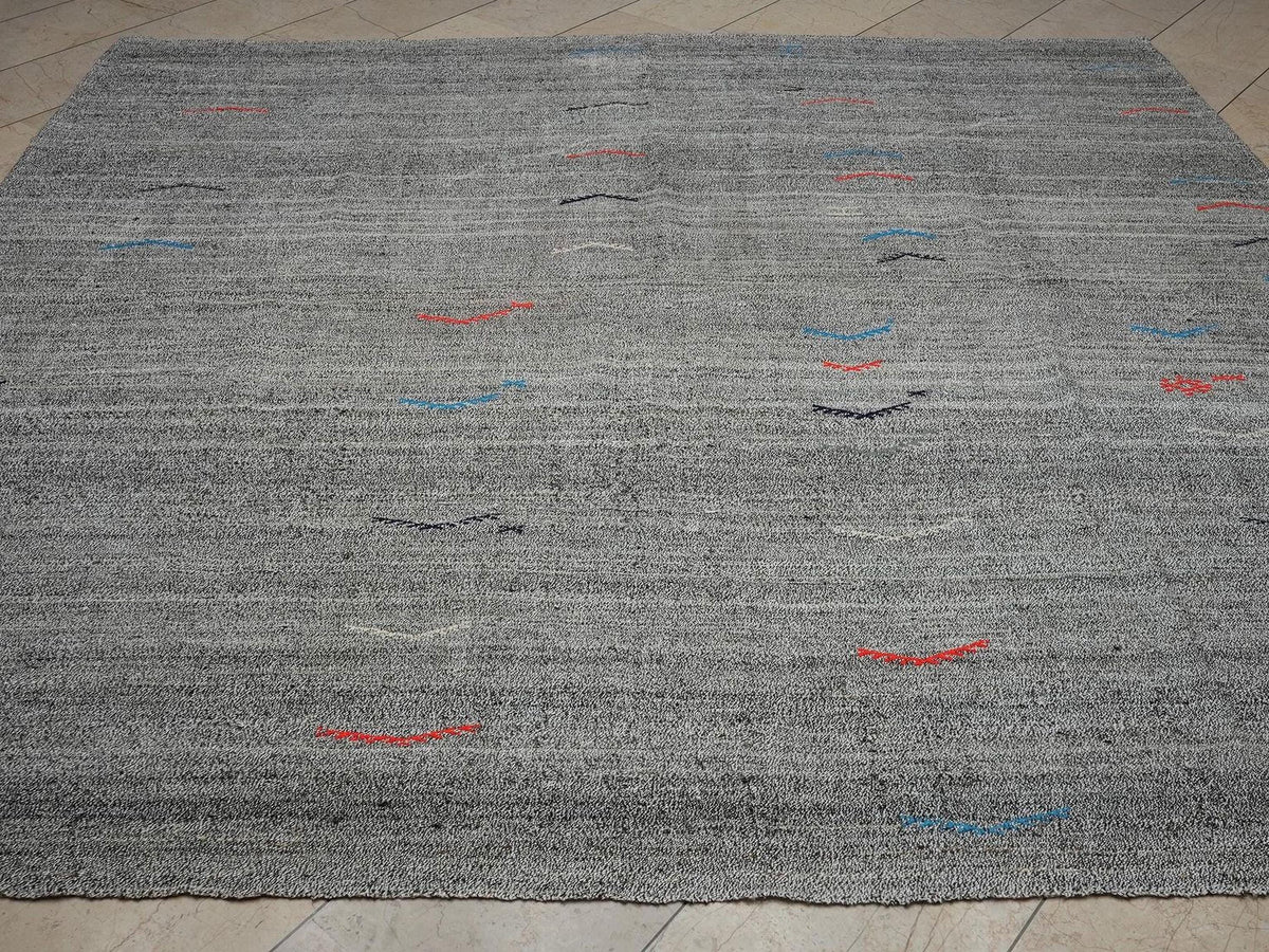 8x9 Square Size Natural Gray Flat-weave Turkish Kilim Rug: Vintage Style Home Living Rugs.