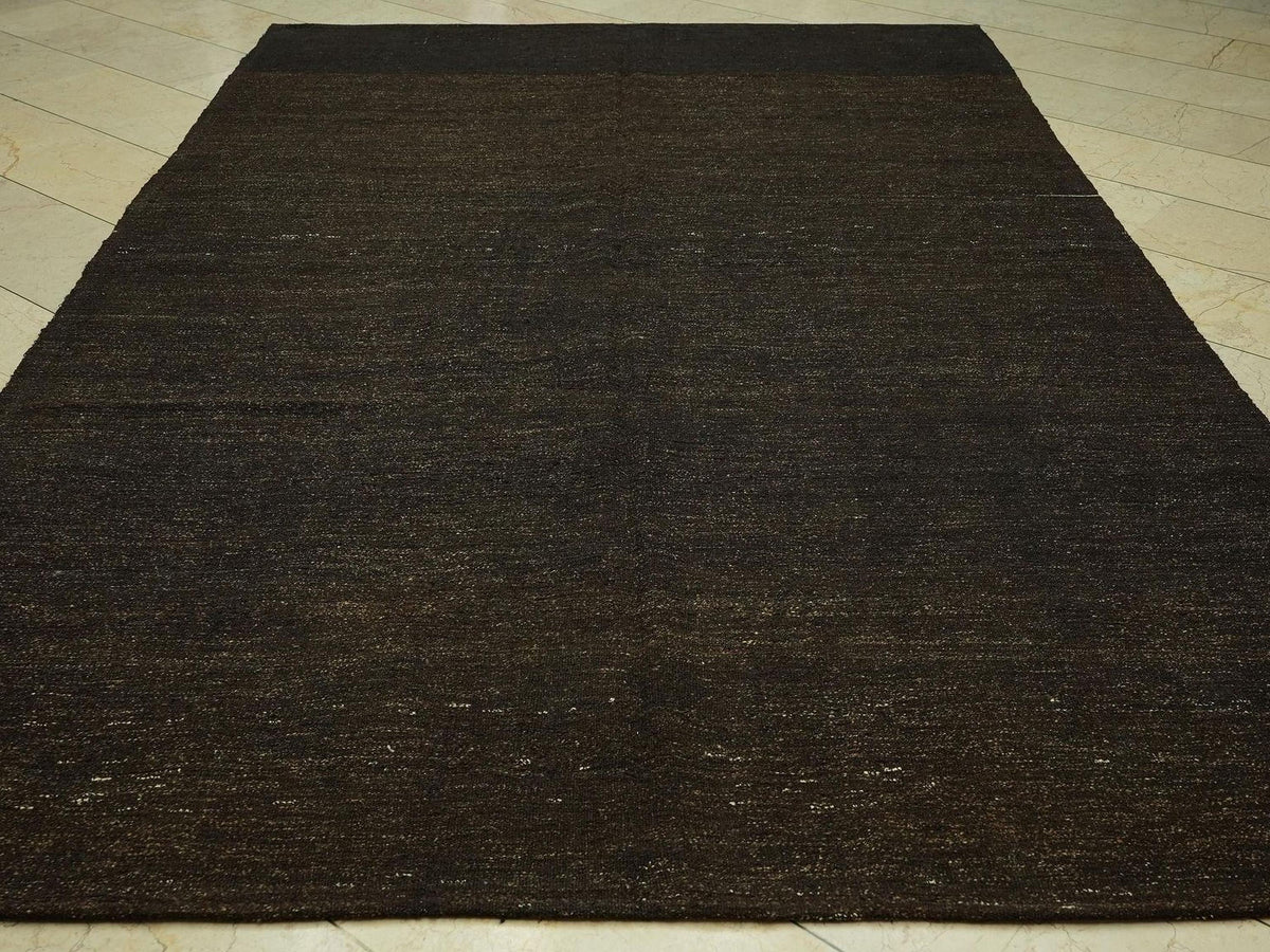Vintage Dark Brown Goat Hair Rug:6.8x10.7 Ft,Outdoor Decor,Flat Woven Nomadic Rugs.