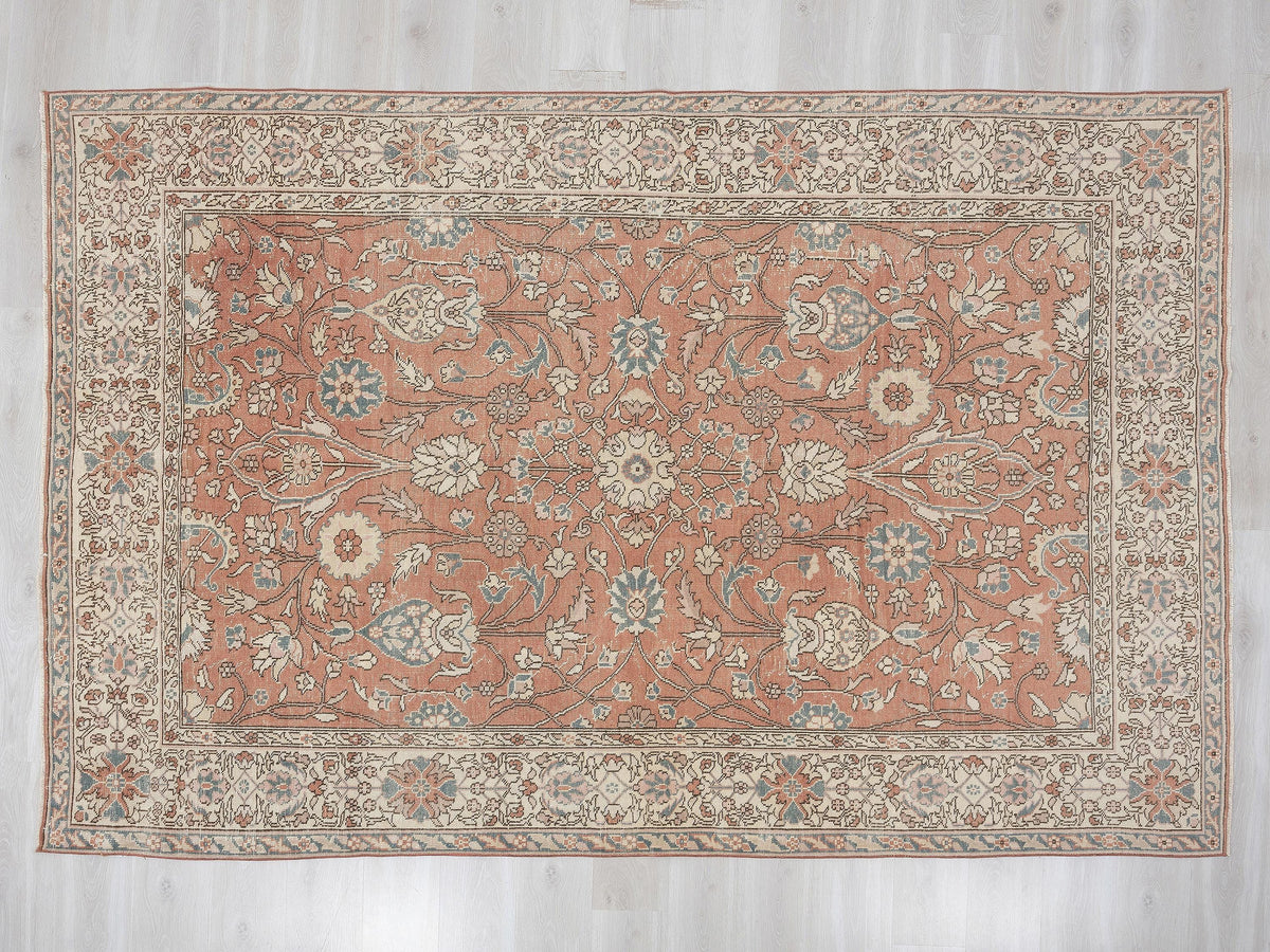 7x10 Oushak Rug, Turkish Vintage Floral Wool Area Handmade Carpet, Cottage Farmhouse Rugs