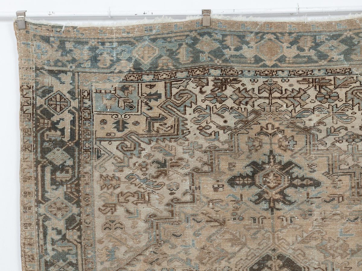 7x11 Anatolian Rug, Blue Turkish Neutral Vintage Wool Area Rugs, Handmade Modern Farmhouse Carpet.