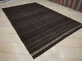 Vintage Natural Goat Hair Woven: Turkish Kilim Rug,6.8x10.7 Ft,Dark Brown - Gray Rugs.