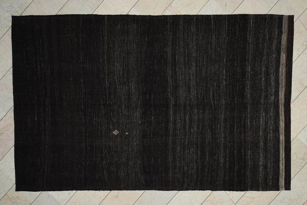 Vintage Natural Goat Hair Woven: Turkish Kilim Rug,6.8x10.7 Ft,Dark Brown - Gray Rugs.