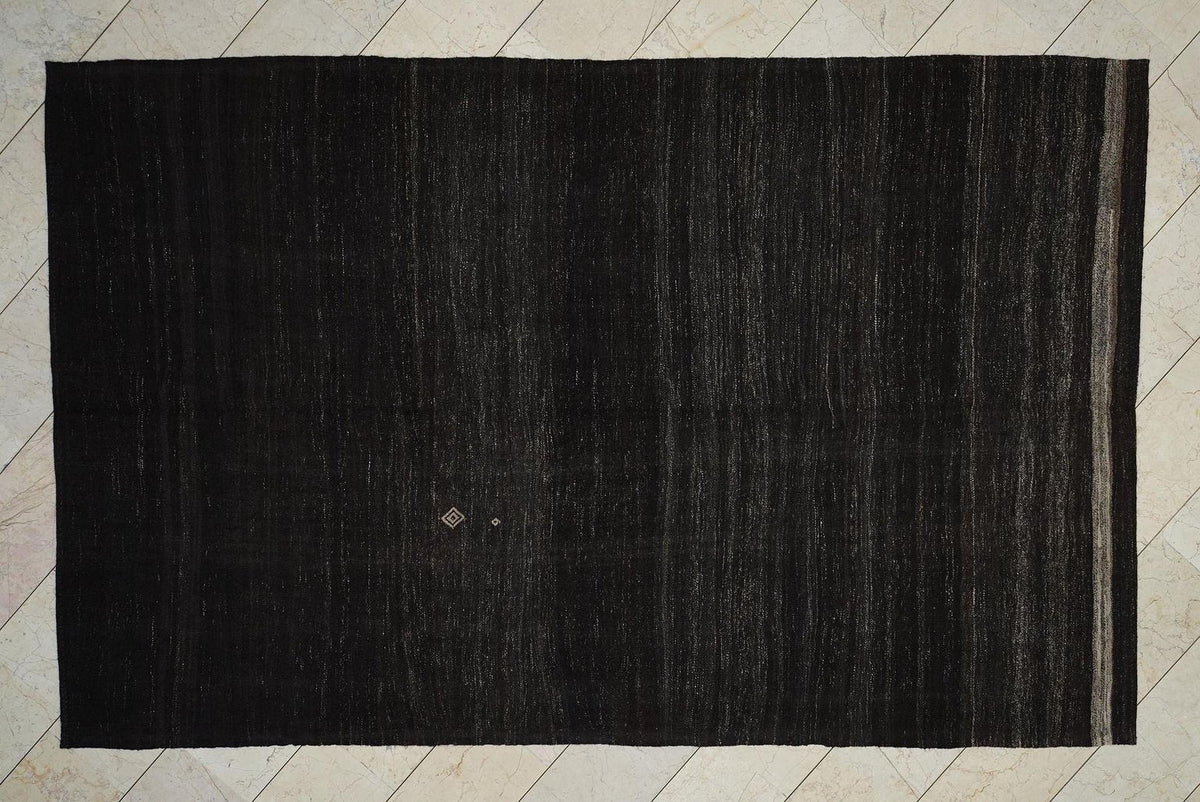 Vintage Natural Goat Hair Woven: Turkish Kilim Rug,6.8x10.7 Ft,Dark Brown - Gray Rugs.