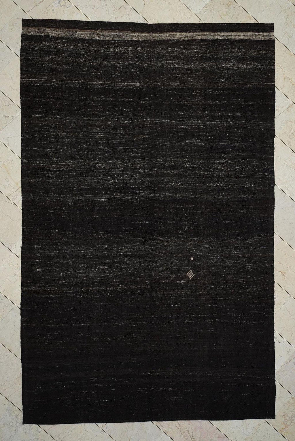 Vintage Natural Goat Hair Woven: Turkish Kilim Rug,6.8x10.7 Ft,Dark Brown - Gray Rugs.