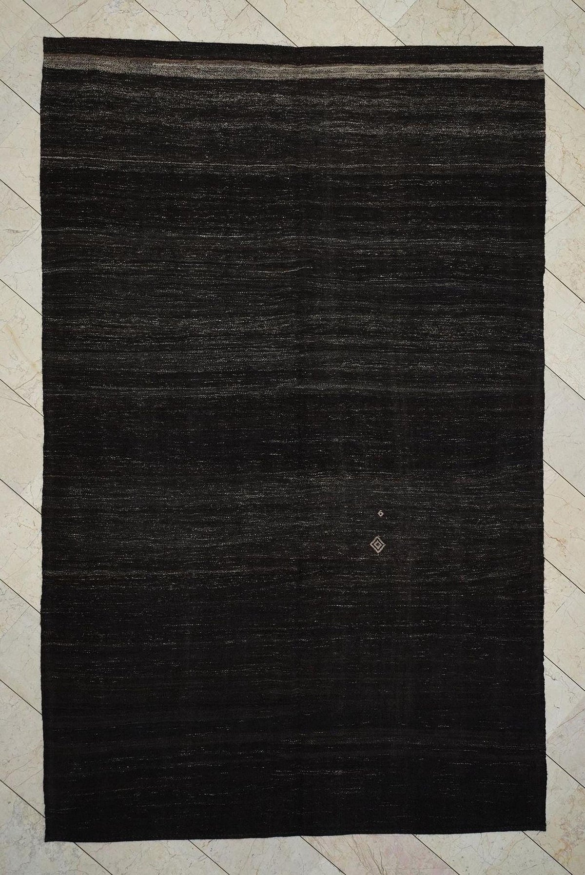 Vintage Natural Goat Hair Woven: Turkish Kilim Rug,6.8x10.7 Ft,Dark Brown - Gray Rugs.