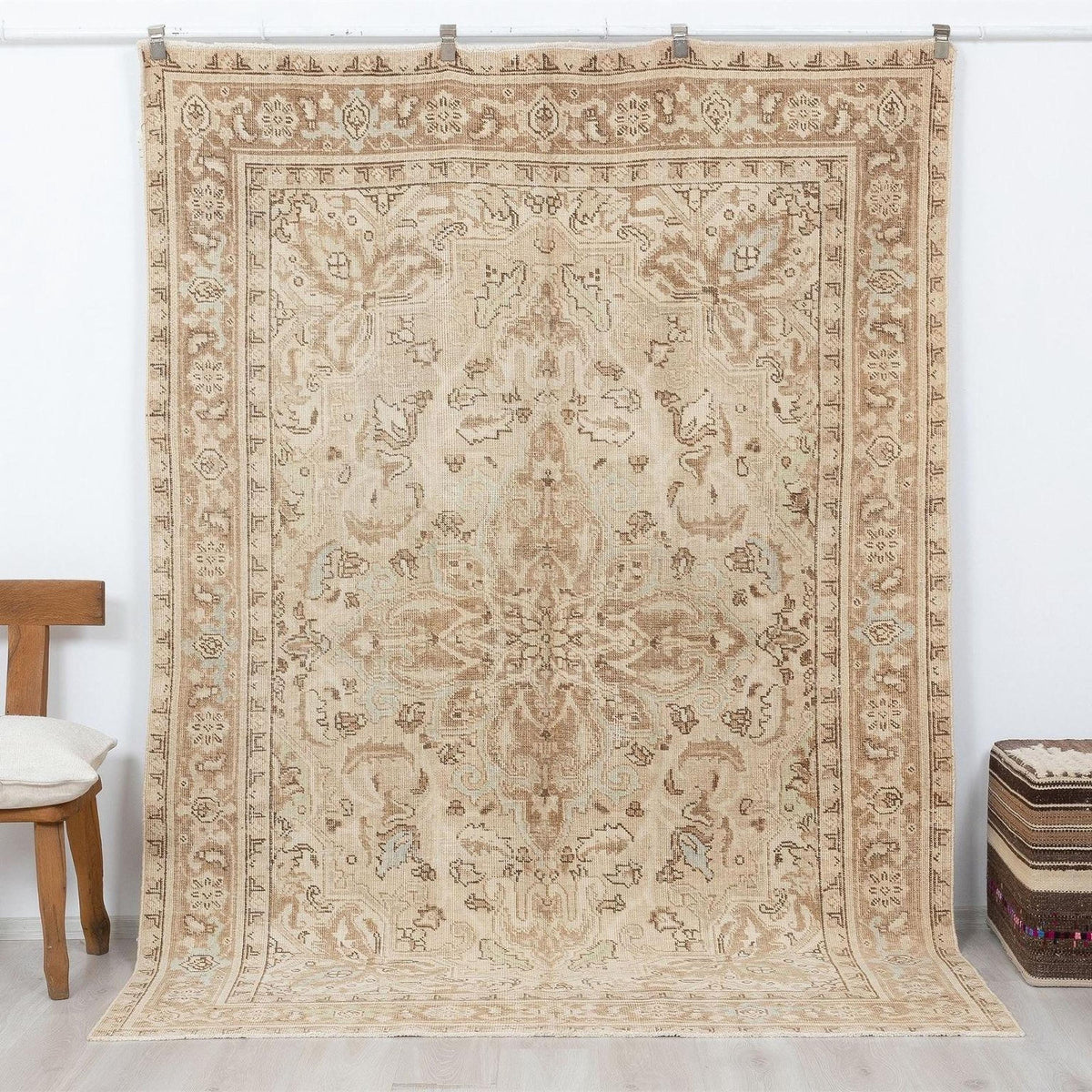 6x9 Vintage Oushak Rug, Neutral Turkish Wool Carpet,Beige Area Farmhouse Home Decor Rugs