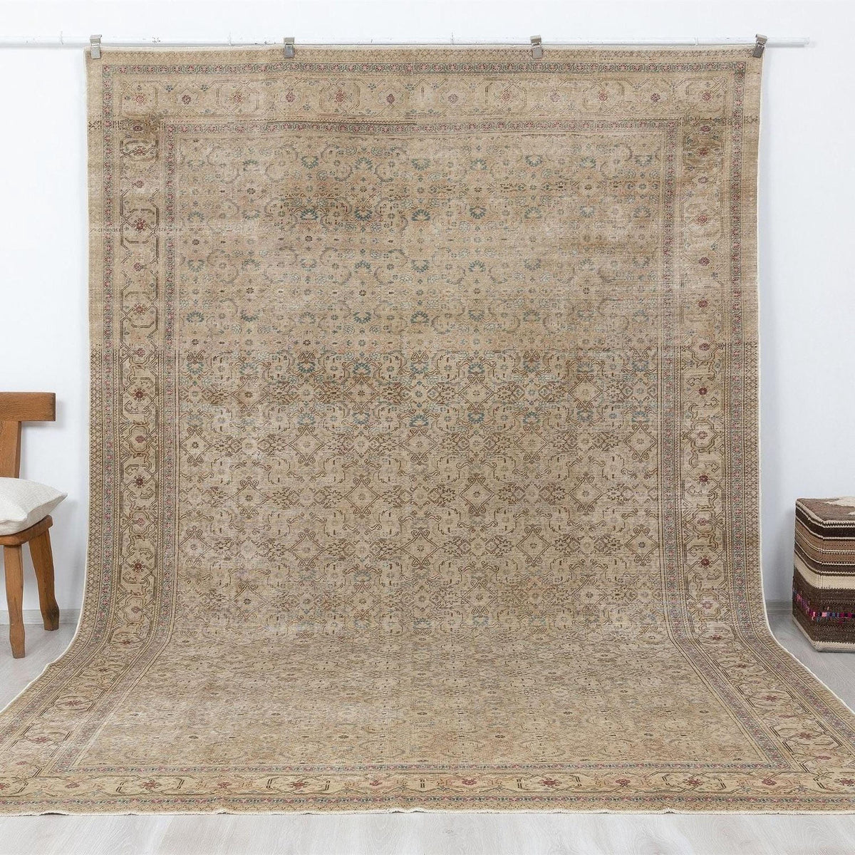 8x12 Vintage Anatolian Rug, Neutral Turkish Wool Carpet,Floral Area Quiet Luxury Farmhouse Decor.