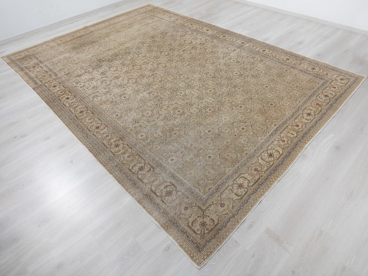 8x12 Vintage Anatolian Rug, Neutral Turkish Wool Carpet,Floral Area Quiet Luxury Farmhouse Decor.