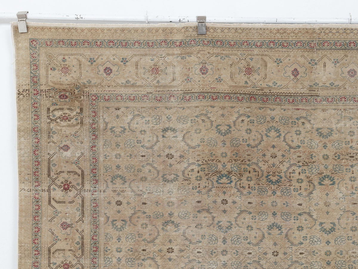 8x12 Vintage Anatolian Rug, Neutral Turkish Wool Carpet,Floral Area Quiet Luxury Farmhouse Decor.