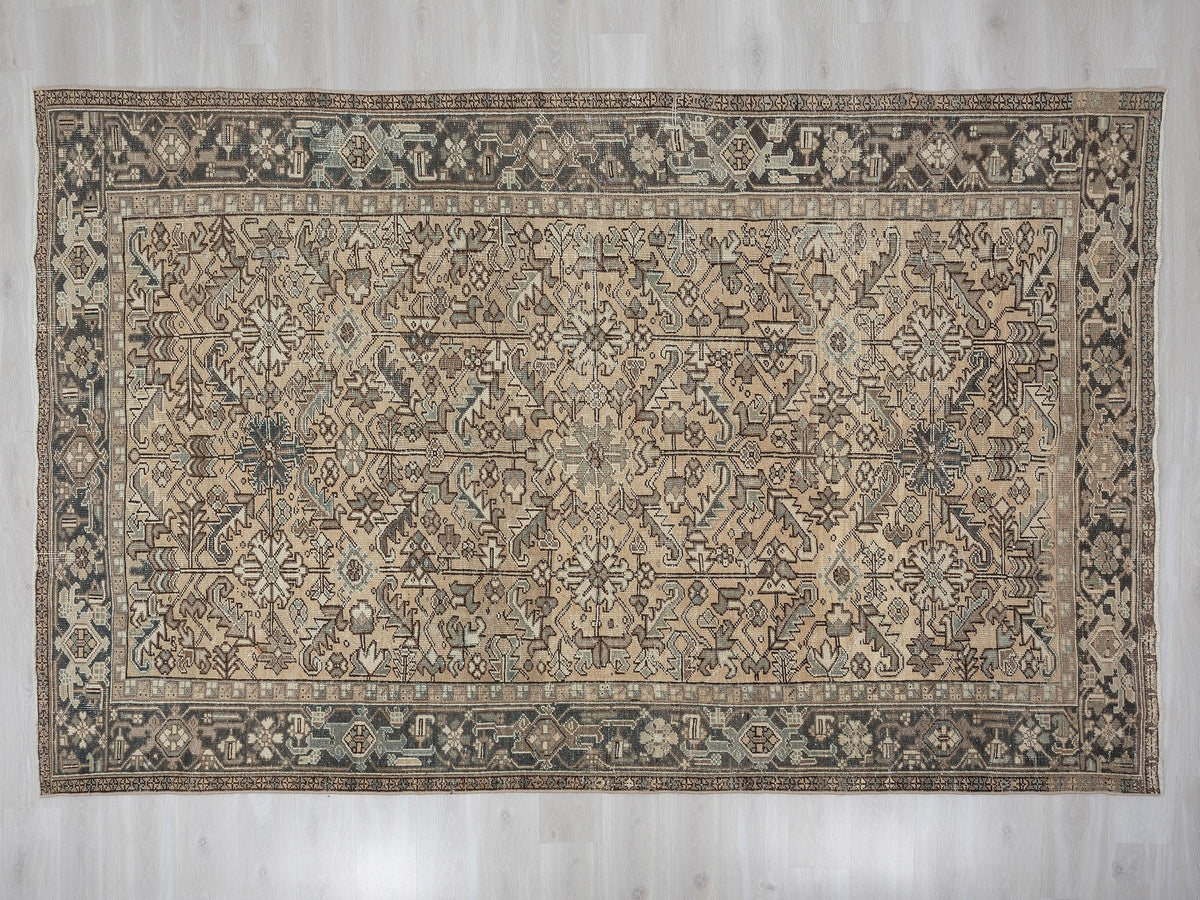 8x11 Vintage Heriz Rug, Turkish Wool Area Carpet, Tribal Neutral Farmhouse Living Room Decor